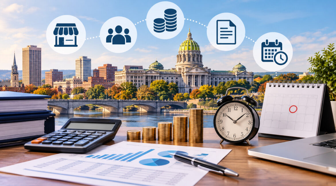 Harrisburg business privilege tax rates and filing deadlines illustration